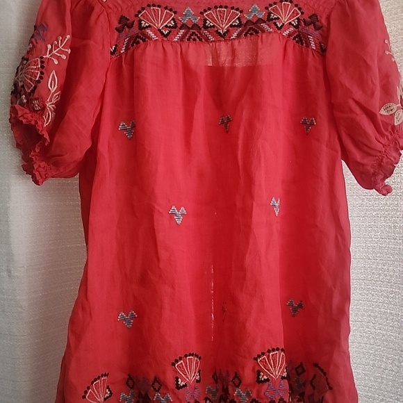 Johnny Was Red Embroidered Peasant Top - Picture 3 of 3